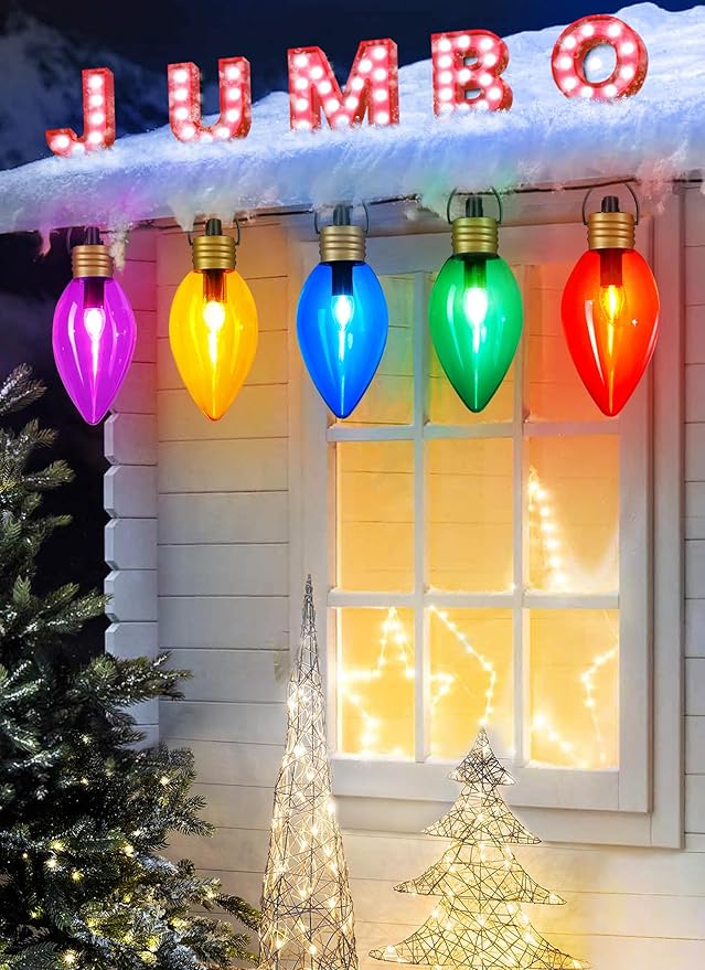 Minetom 2 Pack 11Feet 5 LED Super Jumbo Christmas String Lights or Pathway Marker Lights, Outdoor Xmas Decorations- Jumbo C9 Hanging Lights Waterproof Lawn Dec for Holiday Home Tree Roof Yard Garden