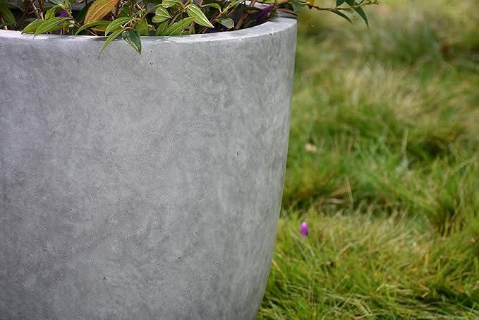 Kante 14 Inch Dia Round Concrete Planter, Indoor Outdoor Large Plant Pot with Drainage Hole and Rubber Plug for Home Patio Garden, Natural Concrete