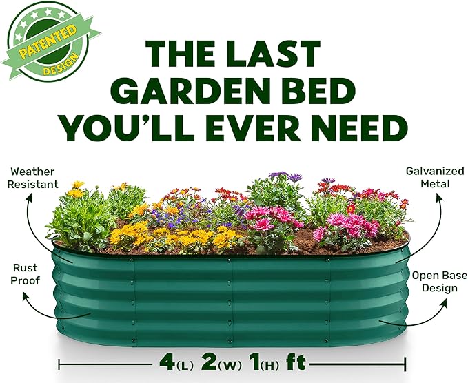Galvanized Raised Garden Beds Outdoor // 4×2×1 ft Planter Raised Beds for Gardening, Vegetables, Flowers // Large Metal Garden Box (Dark Green) // Patented Tool-Free Design