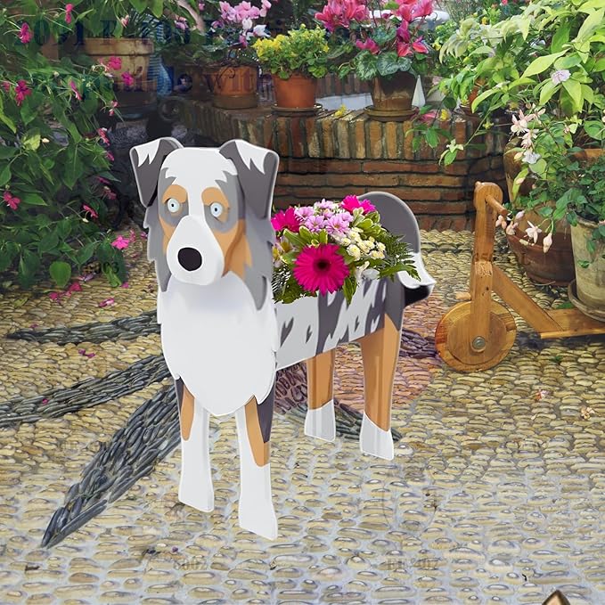 Australian Shepherd Dog Planter Plant Pots,Cute Garden Dog Flower Planter,Dog Planters Birthday Gifts for Women,Office,Indoor/Outdoor Decor（9.45 * 5.51 * 13.82in）