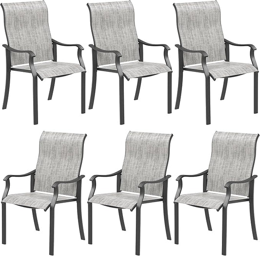 UDPATIO Patio Dining Chairs Set of 6, High Back Wide Seat Outdoor Furniture Chairs with All Weather Breathable Textilene, for Lawn Garden Backyard Deck, Grey White