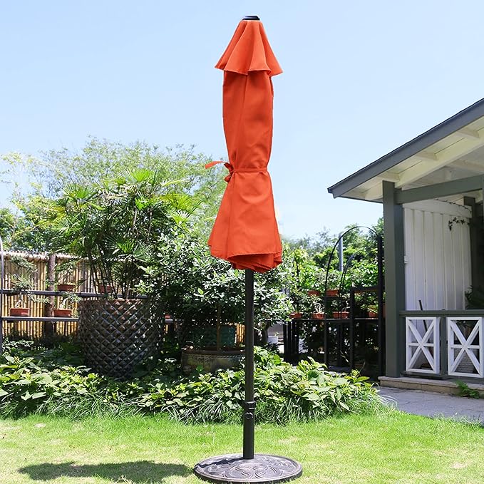 Sunnyglade 9' Patio Umbrella Outdoor Table Umbrella with 8 Sturdy Ribs (Orange)