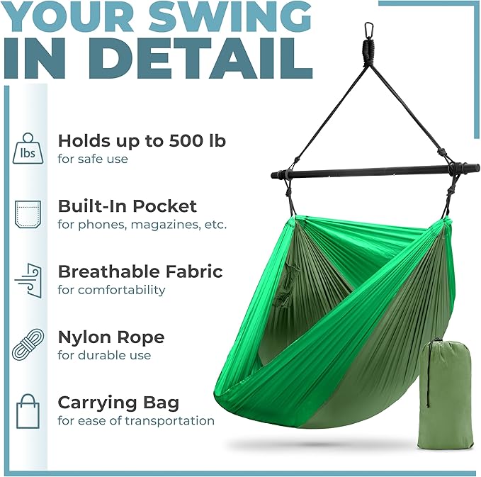 Sorbus Hanging Hammock Chair - Tree Pod Sensory Swing - Outdoor Camping Cacoon Chair - Collapsible and Lightweight Swings - Swinging Rocker Chairs for Camp, Travel, Hiking, Tent, Porch (500 lb Max)