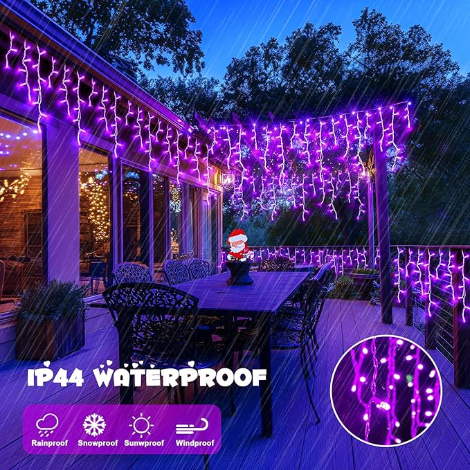 JMEXSUSS Purple Christmas Icicle Lights, 38.8 FT 400 LED Purple Icicle Lights Outdoor Waterproof, 8 Modes Purple Christmas Lights with 80 Drops Plug in for House Christmas Party Decorations