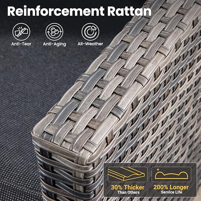 ovios 7 Pieces Patio Furniture Set with 42" Fire Pit Table, Outdoor Wicker Sofa with Swivel Chairs, All Weather High Back Rattan Couch Conversation Set, Black