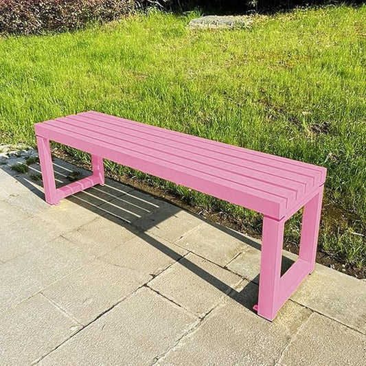 Weatherproof Metal Dining Bench, Outdoor Bench Backless Patio Bench 2-Person Farmhouse Bench Garden Bench for Kitchen, Living Room, Entryway(Pink,40in)