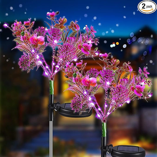 Neporal Garden Solar Lights Outdoor Waterproof IP65, 2PK Phalaenopsis Solar Flowers Solar Garden Lights Waterproof for Patio Decor, Yard Decor,Gardening Gifts for Women