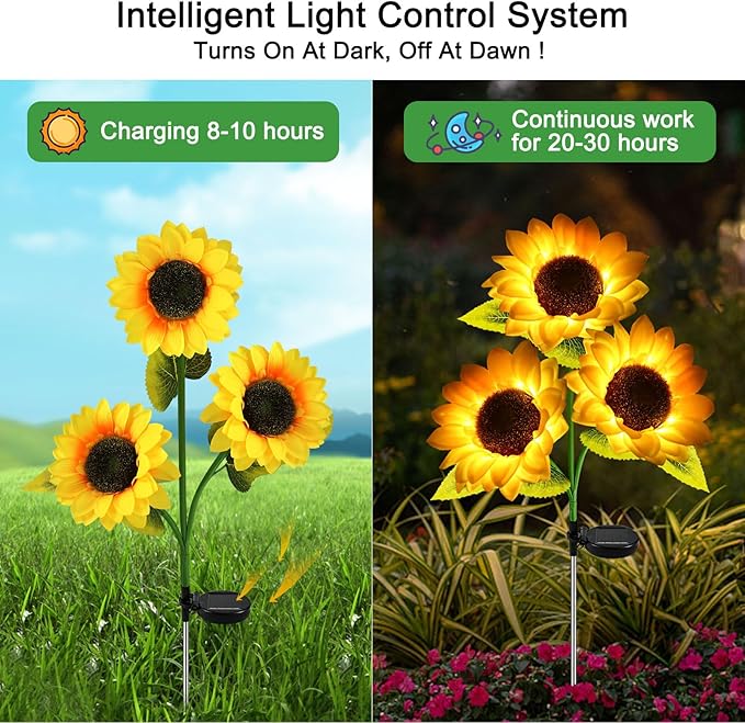 2 Pack Sunflower Garden Lights + 2 Pack Aluminum Ball Garden Lights