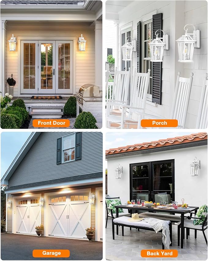 VIANIS 2 Pack Outdoor Wall Lights, Dusk to Dawn Exterior Light Fixture for House, 100% Anti-Rust Aluminum Waterproof Porch Light Outside Wall Lights, White Outdoor Wall Sconce Lanterns for Garage