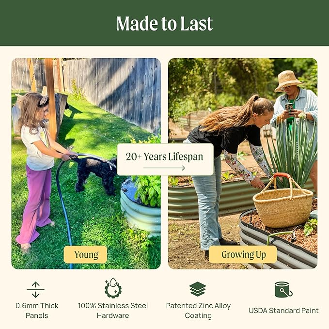 Vego garden 32" Extra Tall Raised Garden Bed Kits, 6 in 1 Modular Raised Planter Box for Vegetables Flowers Fruits Oval Metal Raised Garden-Olive Green
