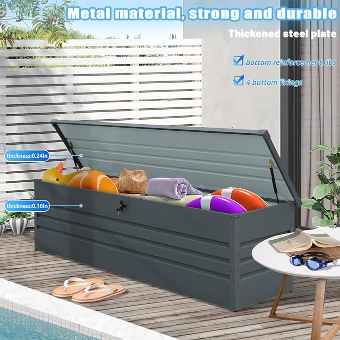 260 Gallon Waterproof Outdoor Storage Box, Extra Large Outside Metal Deck Storage Box for Patio Cushions, Garden Tools, Pool Supplies