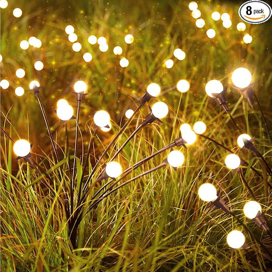 Solar Garden Lights - 8 Pack 12 LED Solar Firefly Lights with 2 Lighting Mode, Sway by Wind, Waterproof Solar Outdoor Light for Yard Patio Walkway Decoration, Warm White