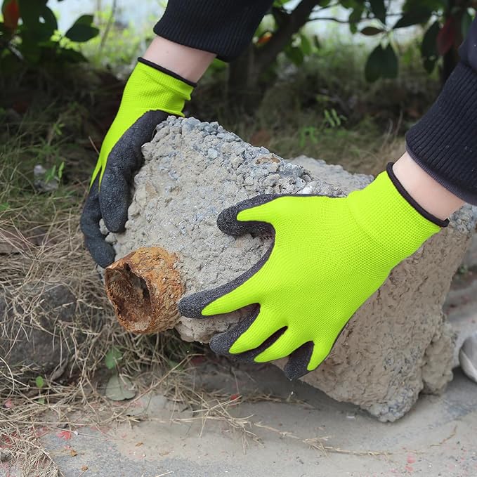 Evridwear Crinkle Latex Rubber Hand Coated Safety Work Gloves for Men Women General Multi Use Construction Warehouse Gardening Assembly Landscaping (X-Large,Green- 12Pair)