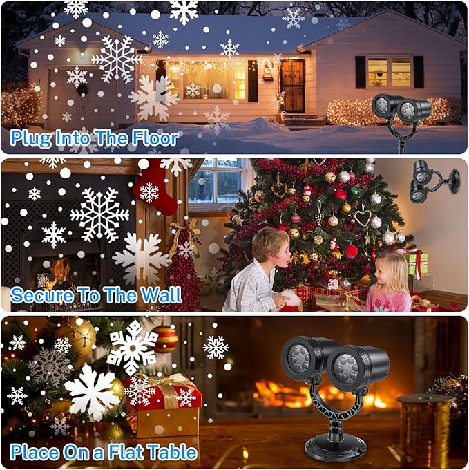 Christmas Projector Lights Outdoor - 2024 Upgraded Double Head Brighter Waterproof LED Snowflake Projector Lights for Outdoor & Indoor Parties, Garden, Patio, and Christmas Decorations