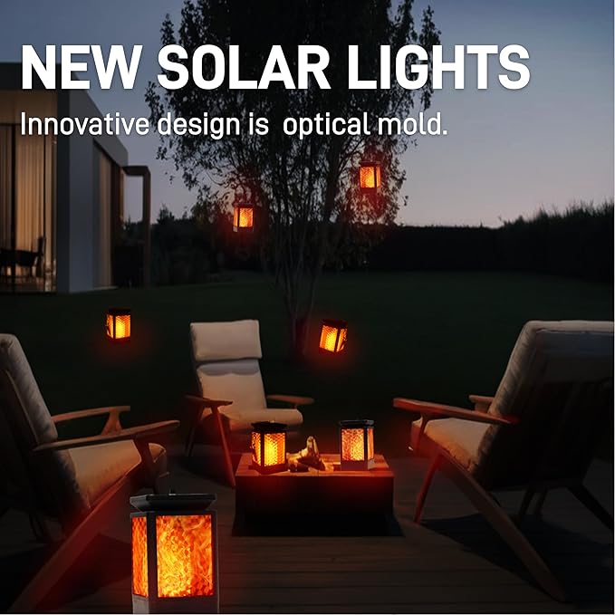 Solar Lanterns-Sunklly Hanging Solar Lights 3 Modes Changing & Fixed Waterproof Hanging Lanterns Outdoor Dancing Flicking Flame Decoration for Garden Patio Yard Pathway (2 Pack New Flame)