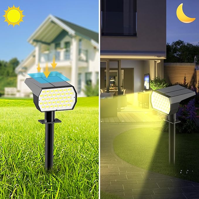 Solar Spot Lights Outdoor, [2 Pack/7 Colors/37 LED] 2-in-1 Solar Landscape Spotlights, IP65 Waterproof Auto On/Off Solar Powered Security Lights for Yard Garden Pathway Walkway
