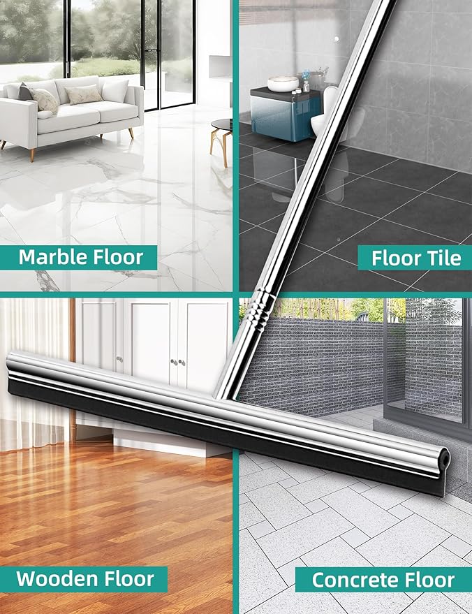 Floor Squeegee Scrubber 59" Long Stainless Steel Handle with 10" Wide Silicon Rubber Blade for Floor Washing and Drying Shower Glass, Garage, Windows, Marble, Wood Surfaces
