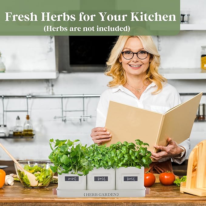 PERFNIQUE Indoor Herb Garden, Herb Garden Planter Set with Tray, Farmhouse Indoor Plant Pots, Windowsill Herb Garden with Drainage(Planter only) for Indoor/Outdoor, Window Pots(White)