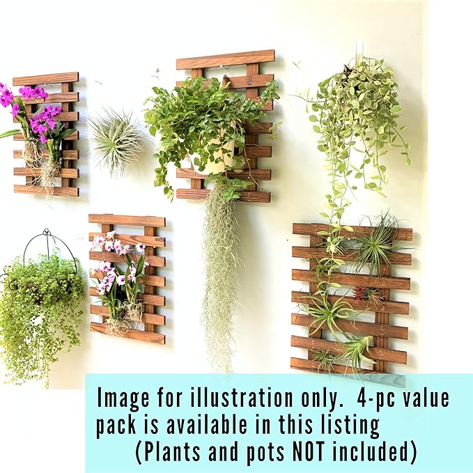 ShopLaLa Wall Planter - 2 Pack Wooden Orchid Planter Frame Display Outdoor Plants, Wall Mount Air Plants Succulent Holder Hanger, Vertical Garden Plant Wall Decor Macetas para Orquideas 15.7" (40cm)