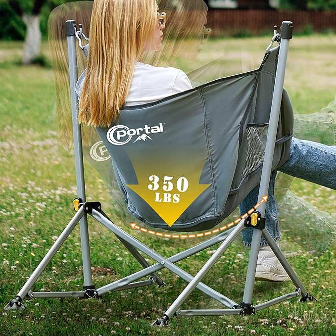 Portal Large Hammock Camping Chair Folding Rocking Chairs Portable Swinging Chair Wide Seat for Outdoor Lawn Patio Garden,Support 350 lbs, Grey