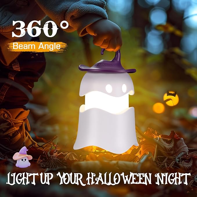 EverBrite 3-Pack Halloween Hanging Ghost Lights, Collapsible Ghost Camping Lantern, Two Color Changing, Indoor/Outdoor Halloween Spooky Party Decorations, Battery Included