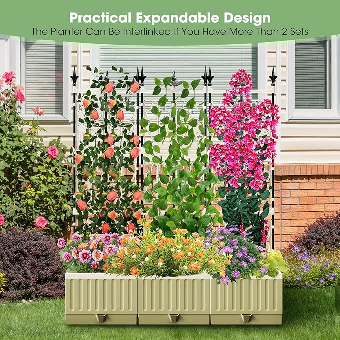 Tomato Planter Box with Trellis, 62" Self Watering Planter Trellis for Climbing Plants Outdoor, Raised Garden Bed for Garden Vegetables Flowers Herbs Indoor Outdoor