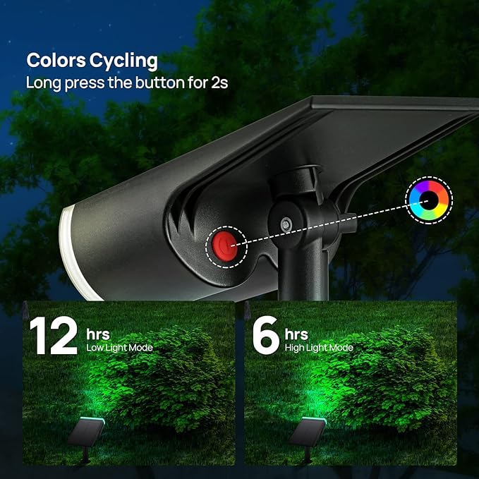 Consciot Solar Spot Lights Outdoor, Halloween Decorations 16 LEDs IP67 Waterproof Color Changing Solar Outdoor Lights, 8 Colors, 2-in-1 Adjustable Wall Lights for Garden Yard Pathway, 6 Pack(RGB)