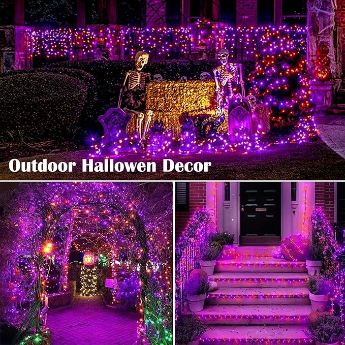 Purple and Orange Halloween Lights, 800LED 330FT String Lights 8 Modes Timer Plug in Waterproof Indoor Outdoor Christmas for Garden Party Decoration, JT-EL/FC300V0200
