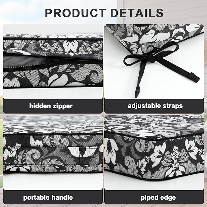 Favoyard Outdoor Chair Cushion 24 x 24 x 4 In Waterproof Pattern Fade Resistant Cushions for Patio Furniture with Removable Cover Attach Straps 28D Foam Insert Cushions Pads for Seat Sofa Couch 2 Pack