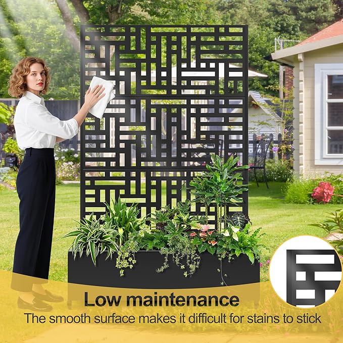 Raised Garden Bed with Trellis and Wheels,73"x47"x16" Metal Raised Garden Bed,Black Modern Metal Planter with Climbing Trellis for Vines & Vegetables