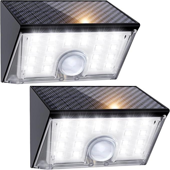 JSOT 22LED Solar Motion Sensor Lights Outdoor, Solar Lights Outdoor Waterproof IP65, Bright Wall Security Lighting for Outside Yard Front Door Fence - Cool White