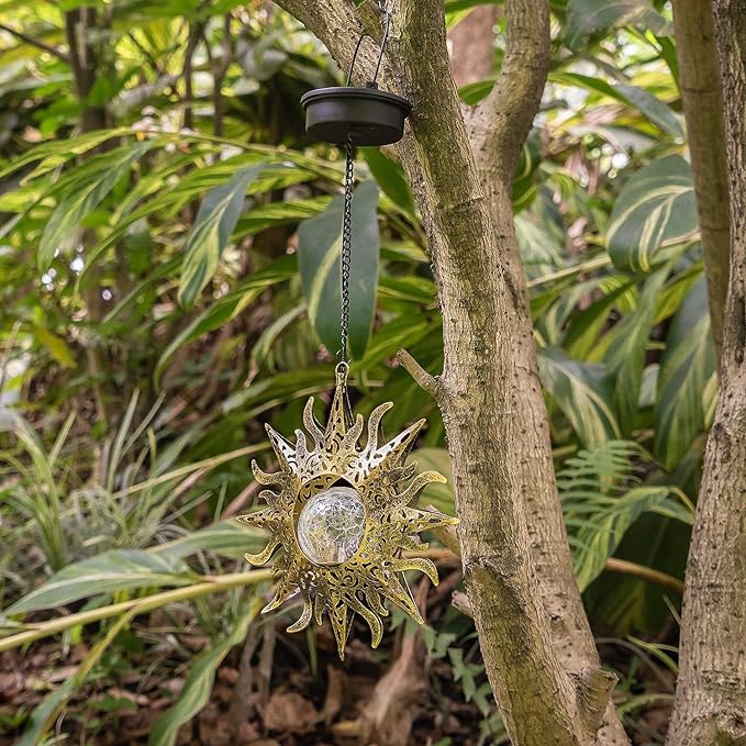 Solar Lights Outdoor Garden Decor Hanging Lanterns Decoration Metal Sunflower Gifts Waterproof for Yard Clearance Front Porch Lawn Driveway Patio Backyard Pathway Gardening Gift