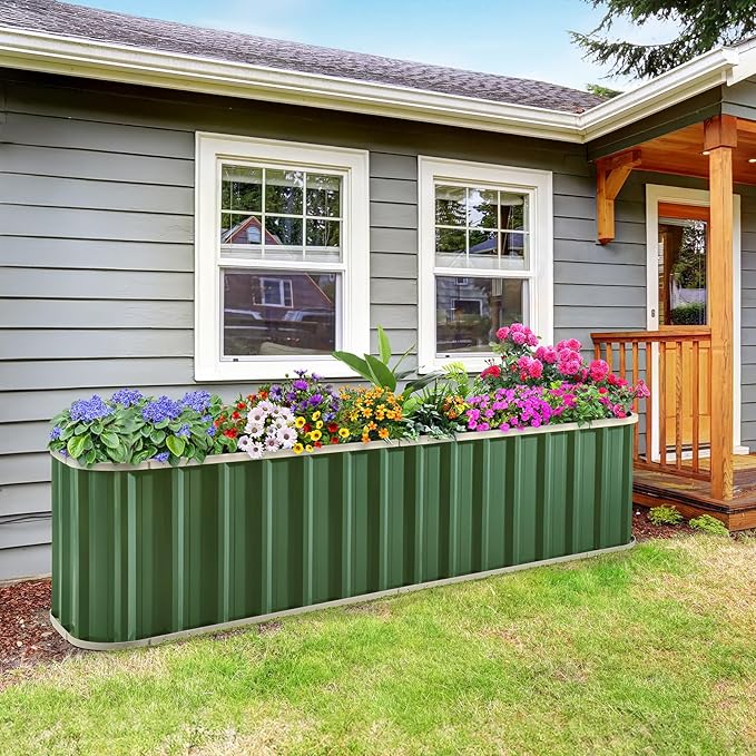 KING BIRD Raised Garden Bed Quick-Install Galvanized Planter Garden Box Outdoor for Gardening, Vegetables, Flowers 7.2x1.7x2 Ft, Green