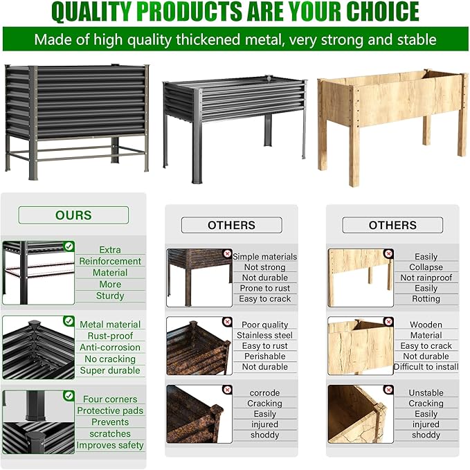 Doniks 2PCS Raised Garden Bed with Legs, 48×24×37in Large Outdoor Metal Galvanized Garden Planting Box,900lb Capacity for Vegetables Lawn Green Flowers, Fruits, Terrace