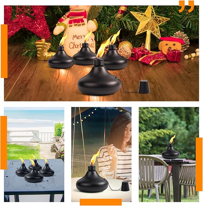 Upgraded Tabletop Torches Set of 2, 24oz Citronella Candles for Outdoor, Metal Table Top Torches for Outside, Refillable Torch Lanterns for Patio, Yard, Deck, Garden, Party