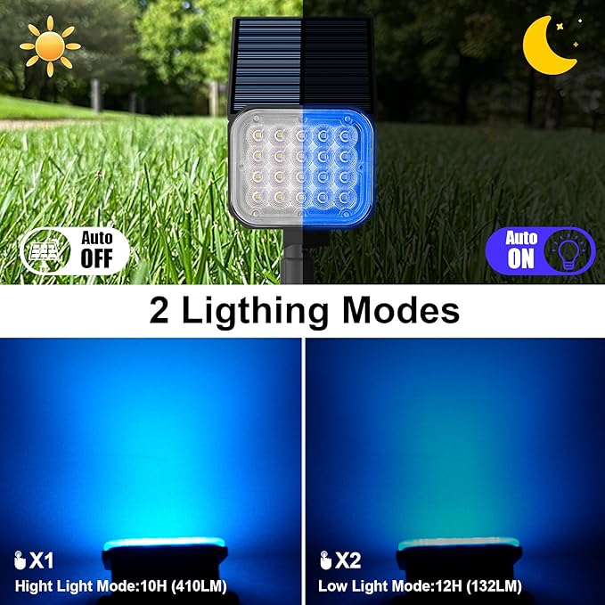 Solar Spot Lights Outdoor, Blue Solar Lights Outdoor Waterproof IP65, Adjustable Panel Solar Landscape Spotlights for Tree Yard Halloween Christmas Landscape Decor, 6 Pack