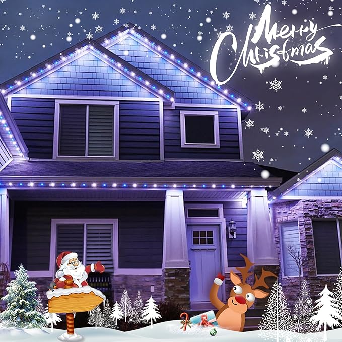 QITONG 4 Pack Blue and White Solar Fairy Lights, Each 33ft 100 LED String Light, 8 Modes Silver Wire Solar Twinkle Lighting for Tree Garden Yard Christmas