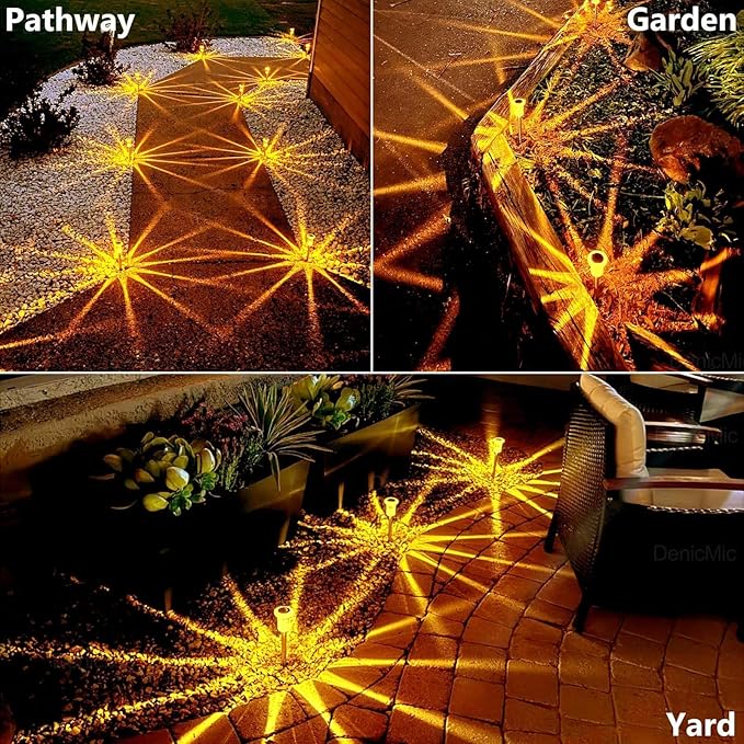 DenicMic Solar Lights Outdoor Pathway Lights LED Waterproof Acrylic Lamp Head Stainless Steel Stake for Yard Garden Landscape Path Walkway Driveway Patio Lawn (Orange 10Pack)