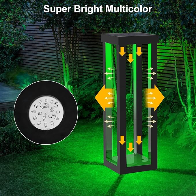 Solar Patio Floor Lamp Outdoor, 2 Pack RGB Color Changing Landscape Path Lights Garden Decorations Waterproof 12H Endurance Cordless Landscaping for Porch Lawn Yard Backyard (Black)