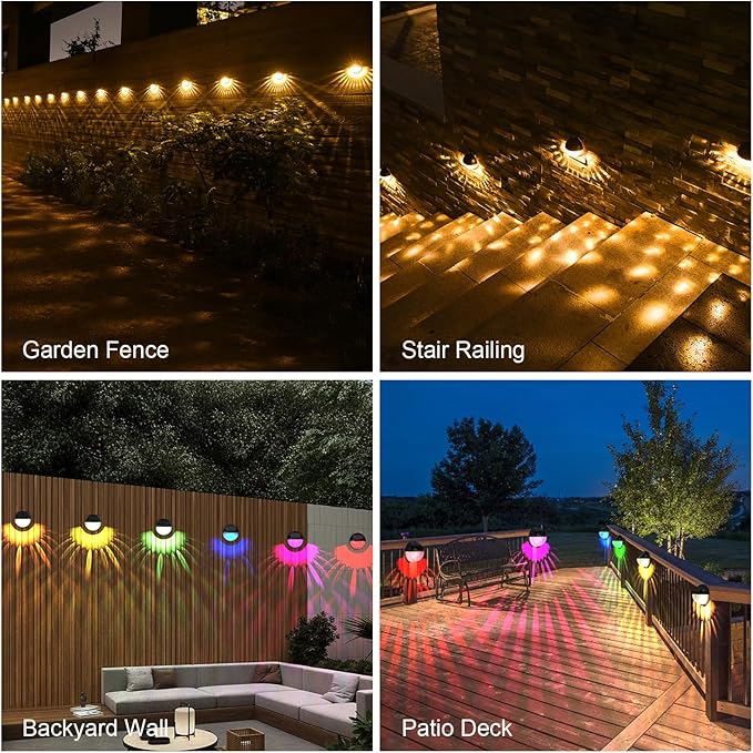 VNPONV RGB Solar Deck Lights Outdoor 6 Pack, Solar Fence Step Lights IPX7 Waterproof Led Solar Lights for Outdoor Stairs, Yard, Patio, and Pathway