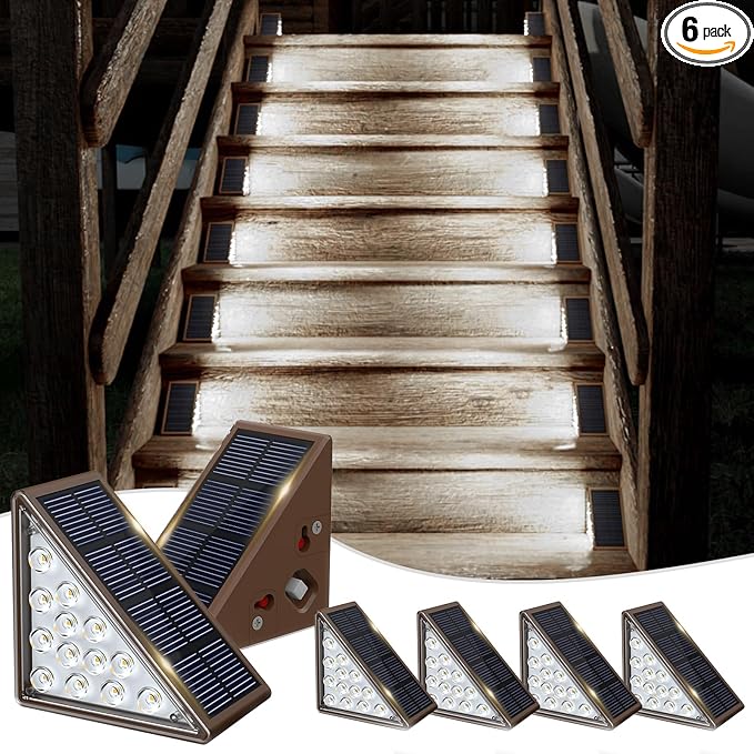 Solar Step Lights for Outside,6pack Solar Stair Lights Outdoor Waterproof IP67,Outdoor Deck Step Lights,Solar Outdoor Lights for Staircase,Patio,Front Step(Cool Brown)