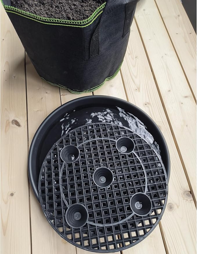 Plastic Plant Saucer Stand,4-Pack 14 inch, Elevated Plant Saucer Self-Watering Fabric Pot Base, Use Nonwoven Grow Bags, Plant Saucers Flower Pot Tray for Indoor-Outdoo and Grow Tents Greenhouses