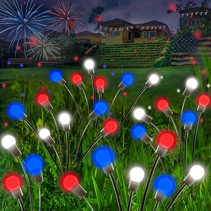 Albelt 2024 6pack Solar American Flag Lights - Solar Firefly Lights Outdoor 36LED Waterproof of The United States for Memory Day, Independence Day, National Day Decoration (Red+White+Blue)
