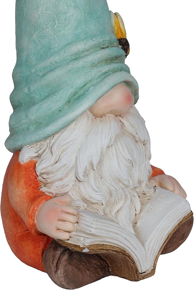 Alpine Corporation MCC844 Indoor/Outdoor Gnome Reading a Book Garden Statue, Charming Gnome Statue with Hat, 20" H, Turquoise