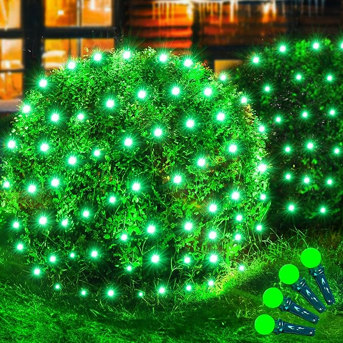 Led Net Lights Christmas Lights Outdoor Green Christmas Net Lighting with 121Led Mini Globe Lights 5ftx5ft, Outdoor Indoor Fairy Mesh Net Lights for Christmas Trees, Bushes, Shrubs Decorations