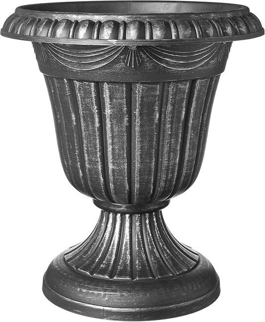 PL10SL Classic Traditional Plastic Urn Planter Indoor/Outdoor, 15" x 13", Brushed Silver