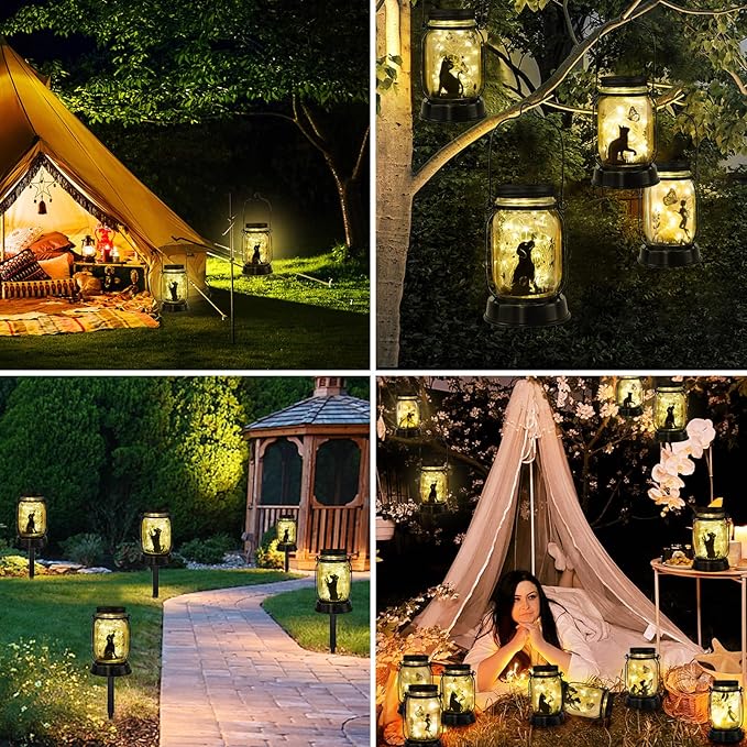 Kyoryuger Dog Solar Lanterns 3in1 Dog Light Garden Decor Gifts for Women Mom Grandma Unique Teen Girl Gifts Christmas Gifts for Dog Lovers Decorative Pet Memory Lanterns for Yard Lawn Patio 2 Pack