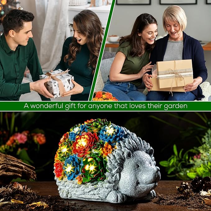 Solar Garden Statue – Cute Hedgehog with 7 Warm LED Lights, Solar-Powered & Weatherproof – Outdoor Lawn, Patio & Yard Décor – Charming Gift for Home & Garden Lovers