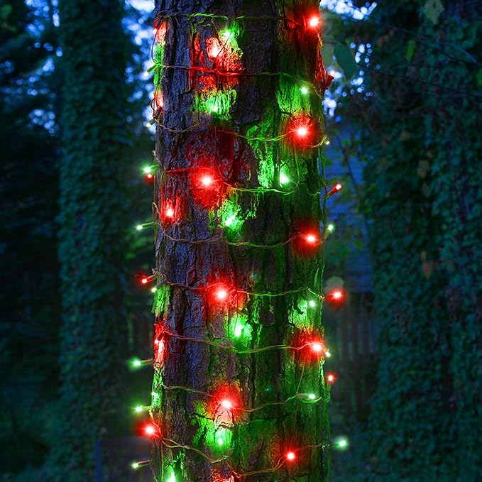 Dazzle Bright Red and Green Christmas String Lights, 300 LED 100 FT Connectable Waterproof String Lights Green Wire with 8 Modes, Xmas Vintage Decorations for Indoor Outdoor Party Yard Garden Decor