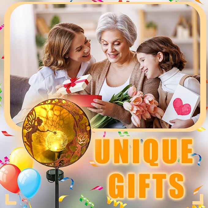 Fairy Solar Garden Light, Decorative Outdoor Statue, Moon Star Decor Stake, Metal Sculpture Decoration for Yard, Lawn, Patio, Pathway, Housewarming, Birthday Gift for Mom, Grandma, Women